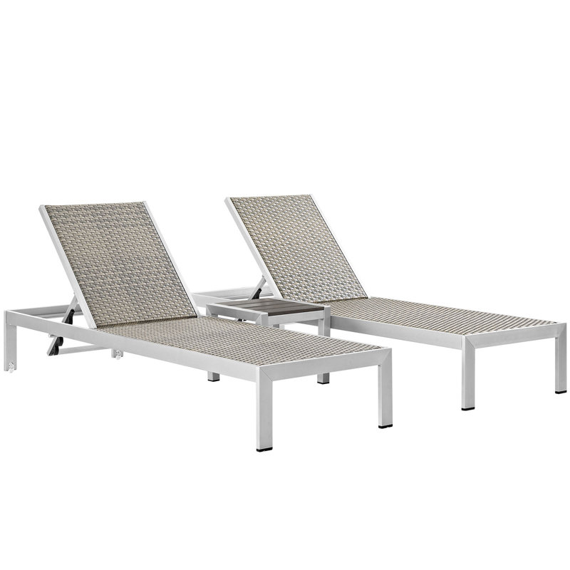 Orren Ellis Coline Outdoor Patio 3 Piece Single Chaise and Table Set